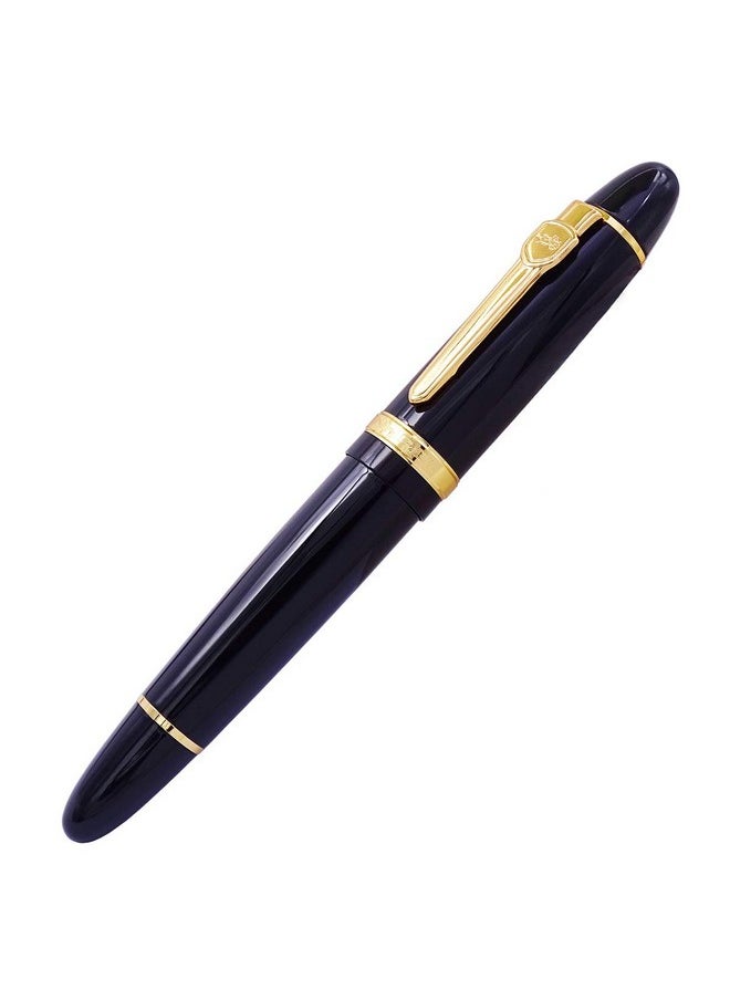 Lanxivi - Jinhao 159 Fountain Pen, Fude Pen Bent Nib, Black Lacquer Gold Trim Big Heavy Pen With Pouch And Ink Converter - Image 1