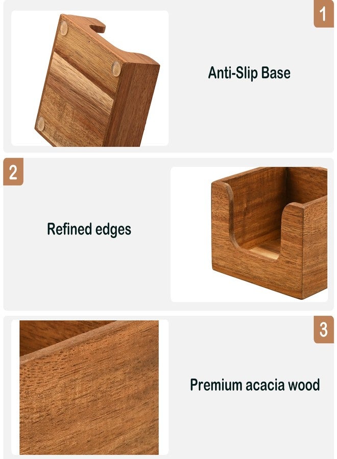 Chicvilla Acacia Wood Sticky Note Holder, 3x3 Post It Note Dispenser with Anti-Slip Pads, Natural Wooden Memo Organizer for Office Home School (3.5“x3.5"x2") - Image 3