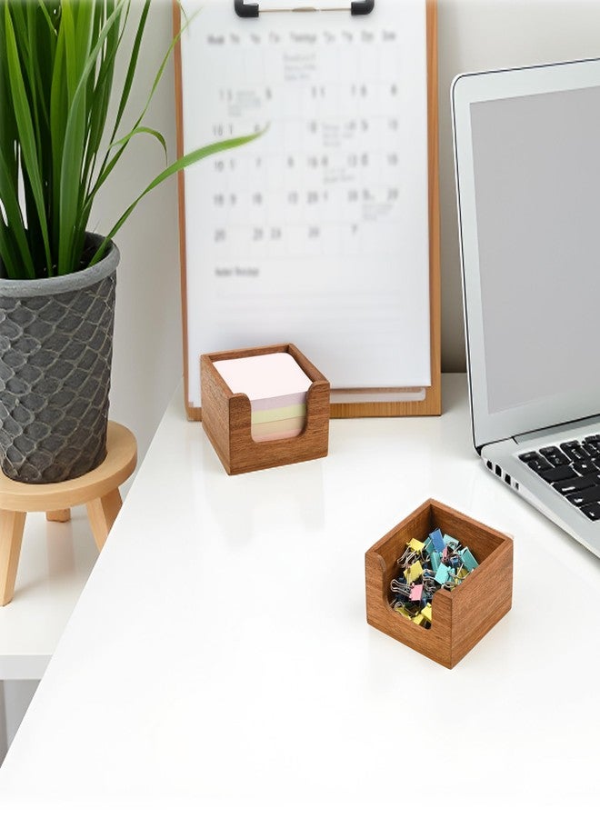 Chicvilla Acacia Wood Sticky Note Holder, 3x3 Post It Note Dispenser with Anti-Slip Pads, Natural Wooden Memo Organizer for Office Home School (3.5“x3.5"x2") - Image 4