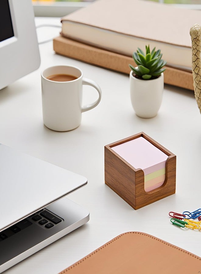 Chicvilla Acacia Wood Sticky Note Holder, 3x3 Post It Note Dispenser with Anti-Slip Pads, Natural Wooden Memo Organizer for Office Home School (3.5“x3.5"x2") - Image 5