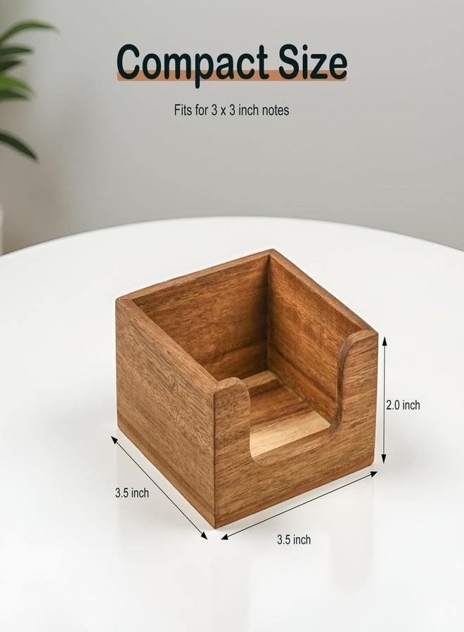 Chicvilla Acacia Wood Sticky Note Holder, 3x3 Post It Note Dispenser with Anti-Slip Pads, Natural Wooden Memo Organizer for Office Home School (3.5“x3.5"x2") - Image 2