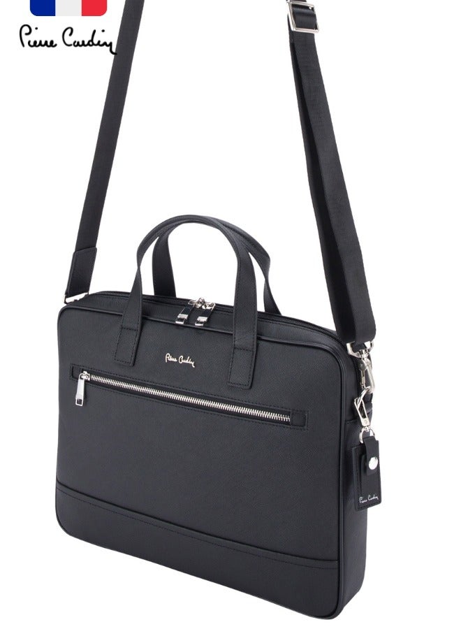 pierre cardin Premium Business Laptop Briefcase 15.6-Inch Laptop Bag Large Capacity Messenger Bag Soft Top Handle Handbag with Long Straps Travel Office Work Black  - Image 1