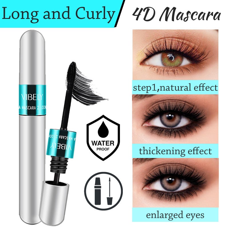 dootdott Vibely Mascara 5x Longer Waterproof, 2 in 1 4D Silk Fiber Lash Mascara, Lash Cosmetics Vibely Mascara 5x Longer Washable, Long-lasting Black Mascara for Natural Lengthening and Thickening - Image 4