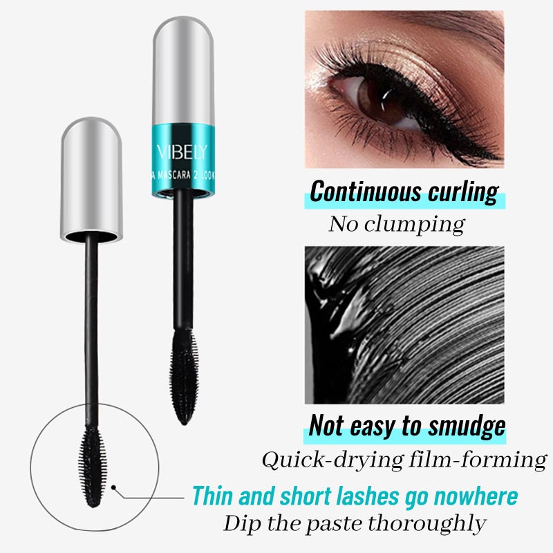 dootdott Vibely Mascara 5x Longer Waterproof, 2 in 1 4D Silk Fiber Lash Mascara, Lash Cosmetics Vibely Mascara 5x Longer Washable, Long-lasting Black Mascara for Natural Lengthening and Thickening - Image 2