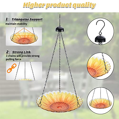 MUMTOP Hanging Bird Bath Outdoor, Sunflower Glass BirdBaths & Birdfeeder with Water Ripple Rim 11 Inch for Garden Yard Patio Decor - Image 3