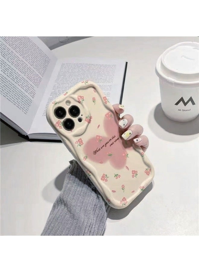 ShebSheb Antique Cream Style Design Phone Case for iPhone 14 Pro Max, Wavy Frame Soft TPU Aesthetic Phone Cover Butterfly pattern and Flowers - Image 4