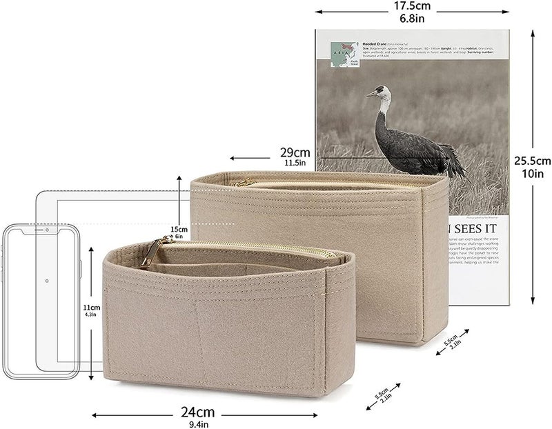 GREENSHEEP Small Purse Organizer with Zipper Felt Insert Bag Organiser for Handbag, Tote, and Clutch Compact and Stylish Pouch for Women Hand bag Liner for Easy Storation (Small, Beige, 1 Pc) - Image 5