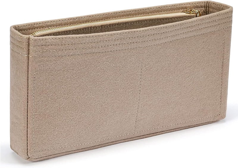 GREENSHEEP Small Purse Organizer with Zipper Felt Insert Bag Organiser for Handbag, Tote, and Clutch Compact and Stylish Pouch for Women Hand bag Liner for Easy Storation (Small, Beige, 1 Pc) - Image 2