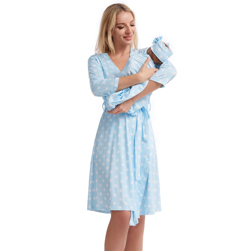 Galabloomer Maternity Robe and Baby Receiving Blanket, Matching Mommy Labor Delivery Robe and Swaddle Set - Image 1