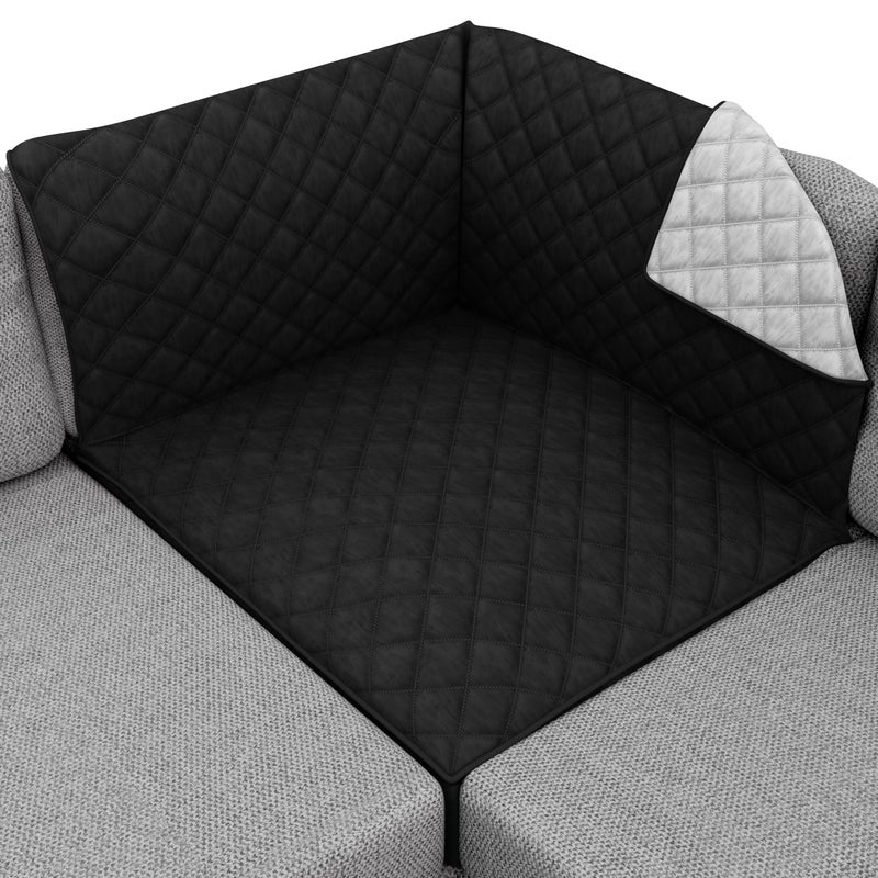 Sofa Shield Patented Sectional Slip Cover Large Cushion Protector Reversible Stain and Dog Tear Resistant Slipcover Quilted Microfiber 30x30in Seat Washable Covers for Dogs Pets Kids Black Gray