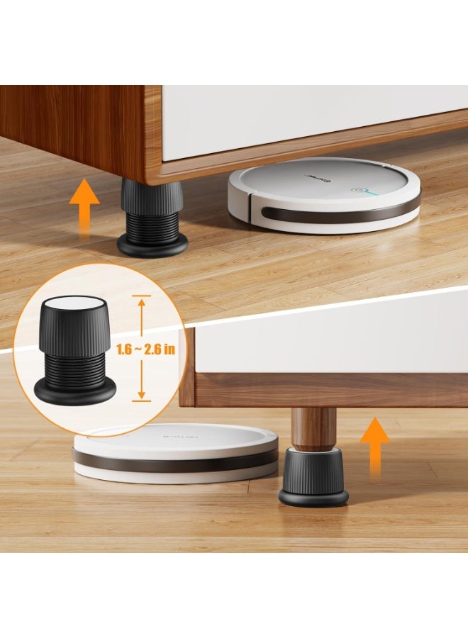 NANAO Adjustable Furniture Bed Risers, 1.6-2.6 Furniture Anti-Shake Tools, Self-Adhesive Plastic Anti Slip Round Couch Risers for Bed, Sofa, Desk and Chair Legs, 4 Pcs (Black) - Image 2
