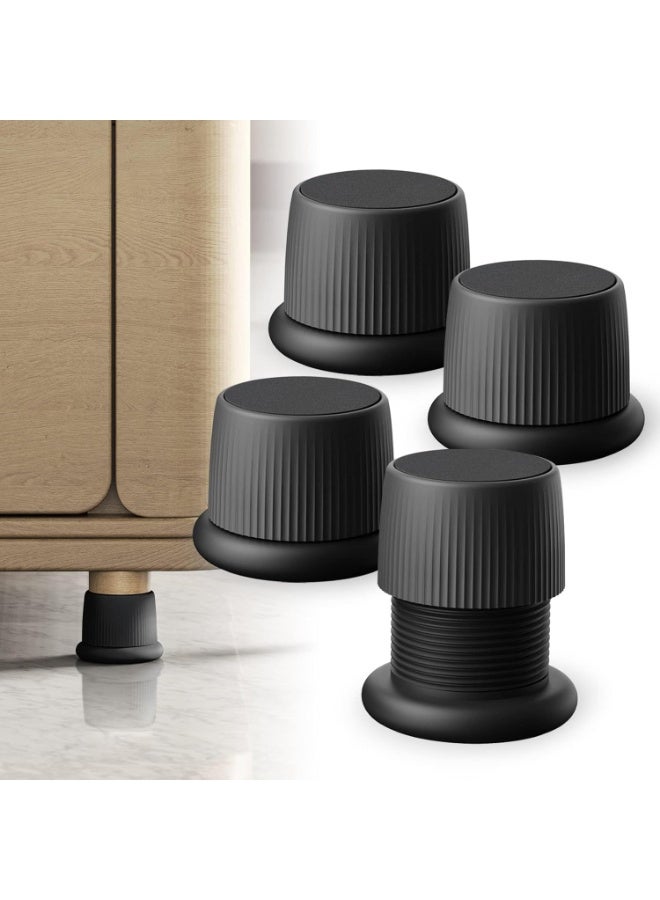 NANAO Adjustable Furniture Bed Risers, 1.6-2.6 Furniture Anti-Shake Tools, Self-Adhesive Plastic Anti Slip Round Couch Risers for Bed, Sofa, Desk and Chair Legs, 4 Pcs (Black) - Image 1