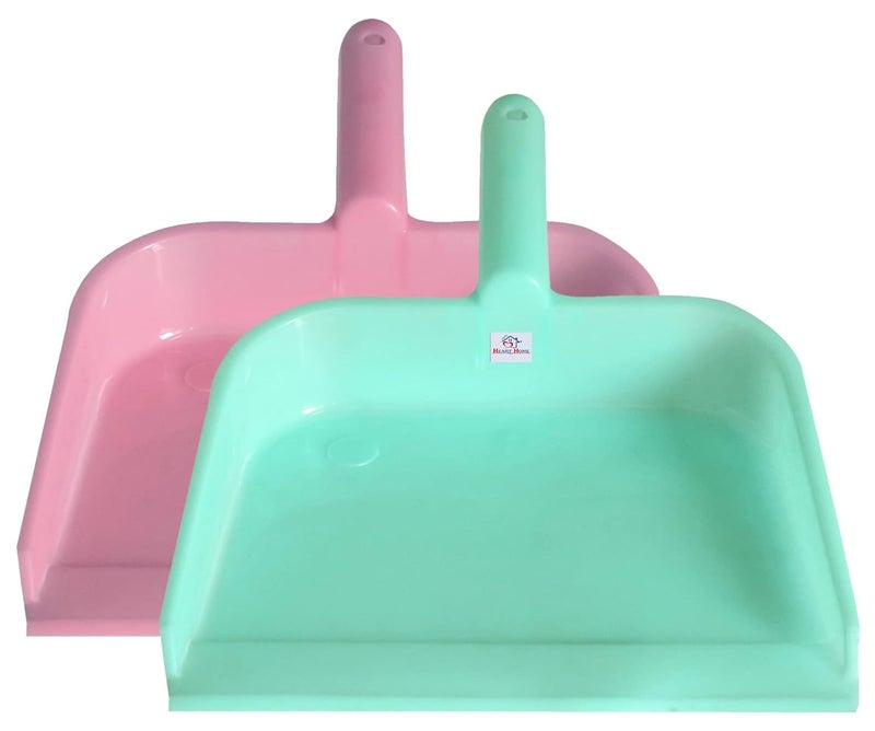 Kuber Industries Heart Home Plastic Lightweight 10 Dustpan With Comfort Grip Handle for Easy Sweep Broom Pack of 2 Pink Green - Image 1