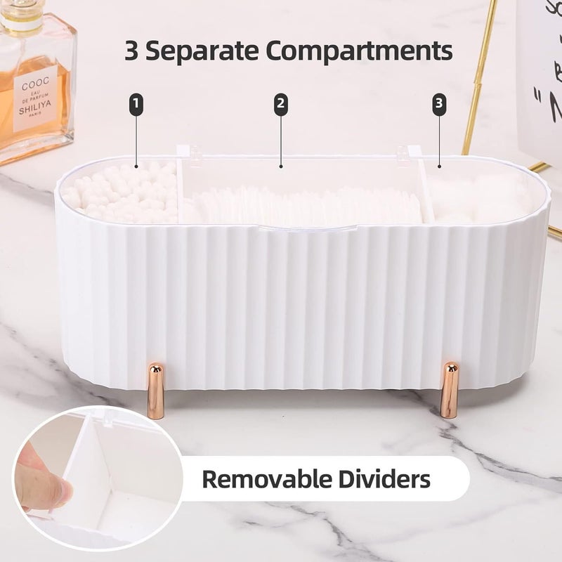 Soko Soko 3 Grids Cotton Swab Storage Dispenser Qtip Holder With Lid Makeup Pad Holder Cotton PadEarbud Holder for Bathroom Canister Organisation Vanity Cosmetic and Makeup Organizer Box White  - Image 5