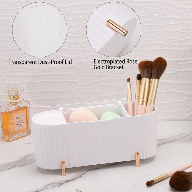 Soko Soko 3 Grids Cotton Swab Storage Dispenser Qtip Holder With Lid Makeup Pad Holder Cotton PadEarbud Holder for Bathroom Canister Organisation Vanity Cosmetic and Makeup Organizer Box White  - Image 4