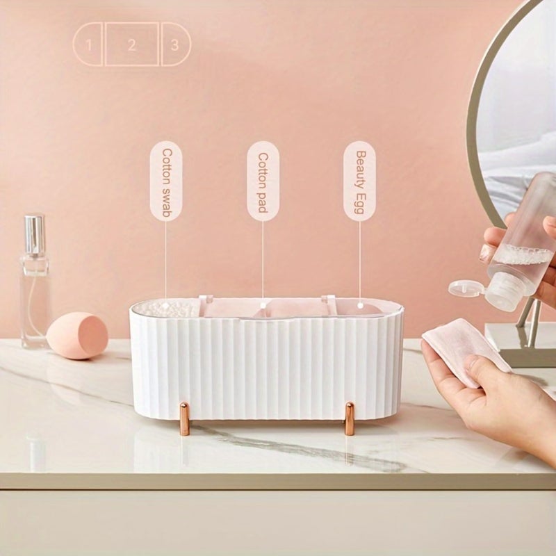 Soko Soko 3 Grids Cotton Swab Storage Dispenser Qtip Holder With Lid Makeup Pad Holder Cotton PadEarbud Holder for Bathroom Canister Organisation Vanity Cosmetic and Makeup Organizer Box White  - Image 2