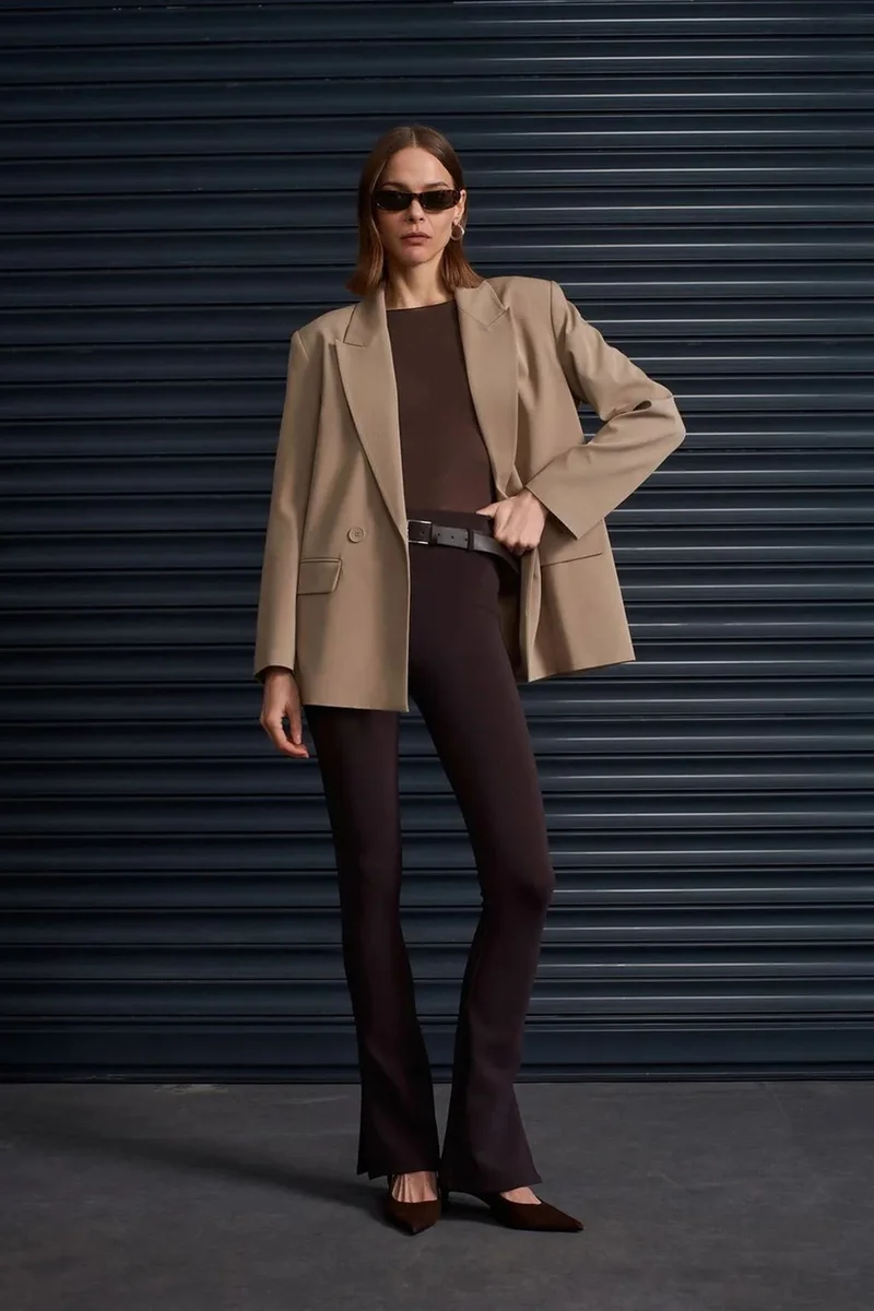 DILVIN Belted Skinny Flare Pants