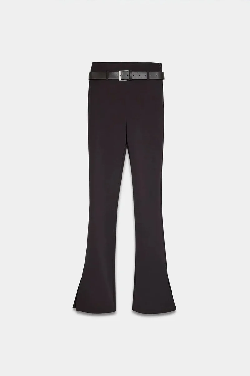 Dilvin Dark Mocha Brown DILVIN Belted Skinny Flare Pants for Women | Best Price UAE