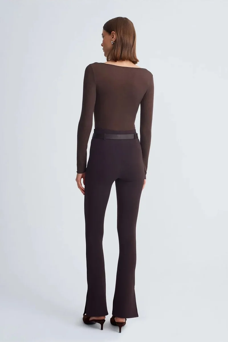 Dilvin Dark Mocha Brown DILVIN Belted Skinny Flare Pants for Women | Best Price UAE