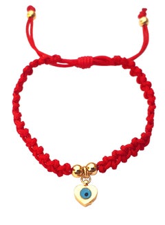 Alwan Hand Knitted Adjustable String Bracelet with an Evil Eye Embedded Heart  - Image 1