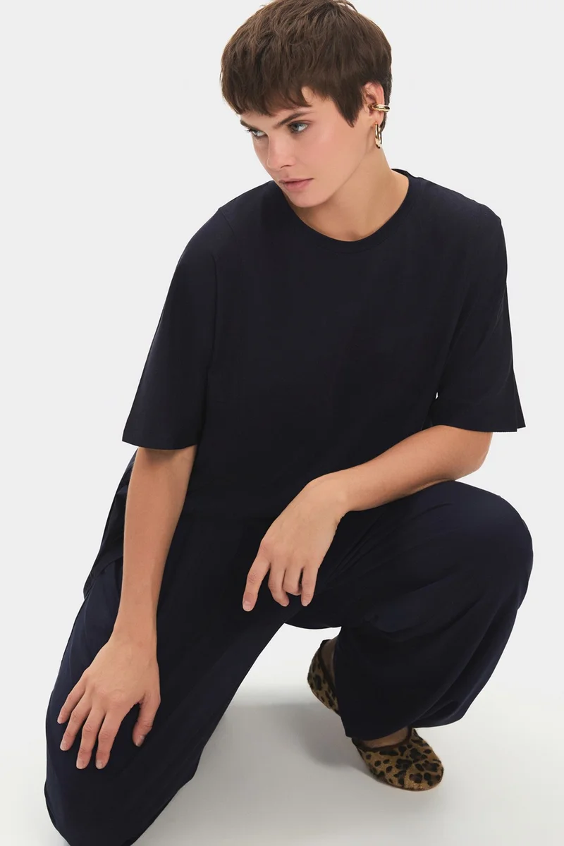 JUNE Women's 100% Cotton Oversize/loose Cut Crew Neck Flowy T-Shirt
