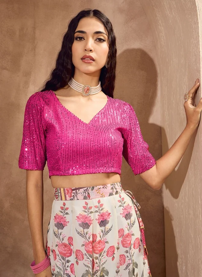 SASSAFRAS Embellished Sequinned Blouse & Lehenga Set for Women