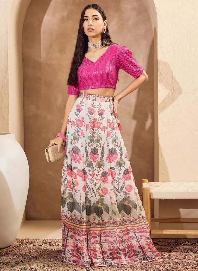 SASSAFRAS Embellished Sequinned Blouse & Lehenga Set for Women