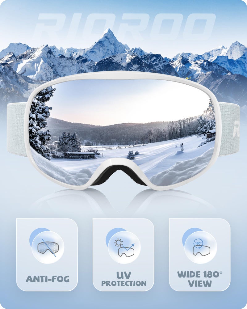 RIOROO Kids Ski Goggles, Toddler Snowboard Goggles For Boys Girls Aged 3-14, 100% UV Protection OTG Ski Goggles - Image 3