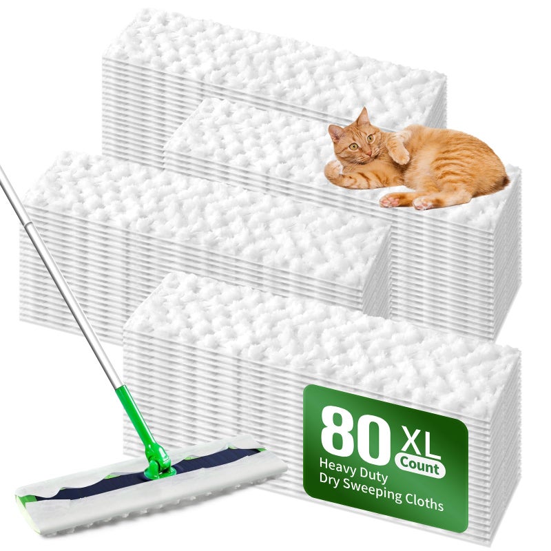 Senowi Heavy Duty Dry Sweeping Cloths Compatible with Swiffer Sweeper XL Mop, Sweeper X-Large Dry Cloth Refills for Floor Mopping and Cleaning, Disposable Pet Dry Pads Refills, 80 Count - Image 1