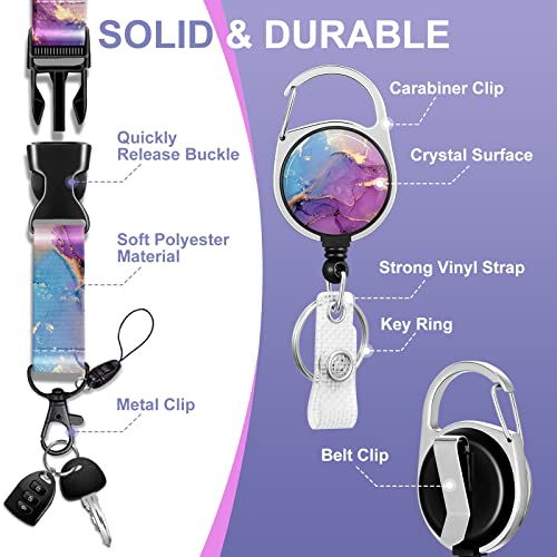 Toykee ID Badge Holder with Lanyard and Retractable Badge Reel Clip, Marble Card Name Tag Lanyard Vertical ID Protector Bage Clips for Women Nurse Nursing Doctor Teacher Student Blue Purple - Image 4