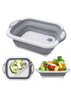 Foldable Multifunction Chopping Board, Collapsible Dish Tub Basin Cutting Board Colander, Vegetable Fruit Wash and Drain Sink Storage Basket, Space Saving for Kitchen Home (Grey)