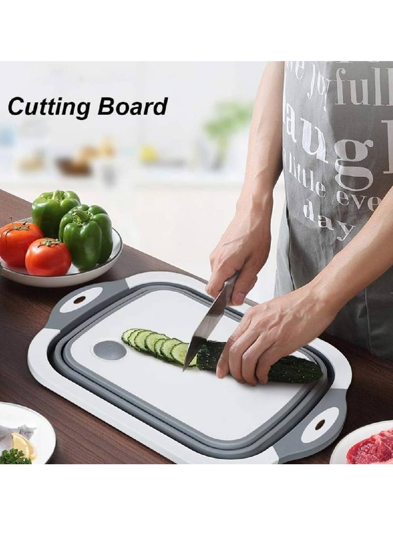 GENNEXT - Foldable Multifunction Chopping Board, Collapsible Dish Tub Basin Cutting Board Colander, Vegetable Fruit Wash and Drain Sink Storage Basket, Space Saving for Kitchen Home (Grey) - Image 1