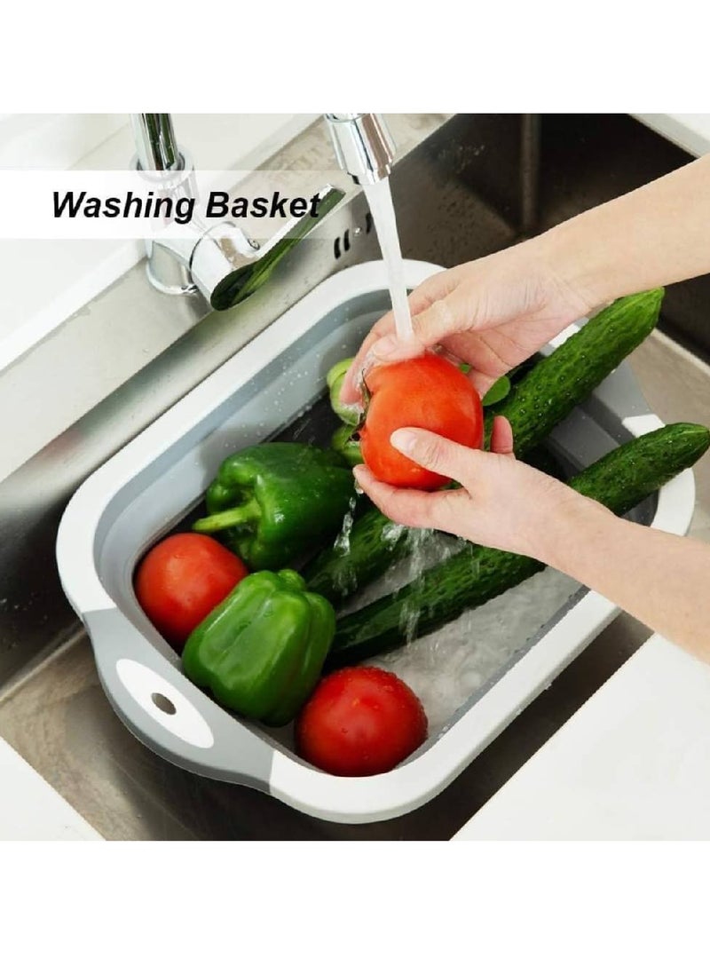 GENNEXT - Foldable Multifunction Chopping Board, Collapsible Dish Tub Basin Cutting Board Colander, Vegetable Fruit Wash and Drain Sink Storage Basket, Space Saving for Kitchen Home (Grey) - Image 1