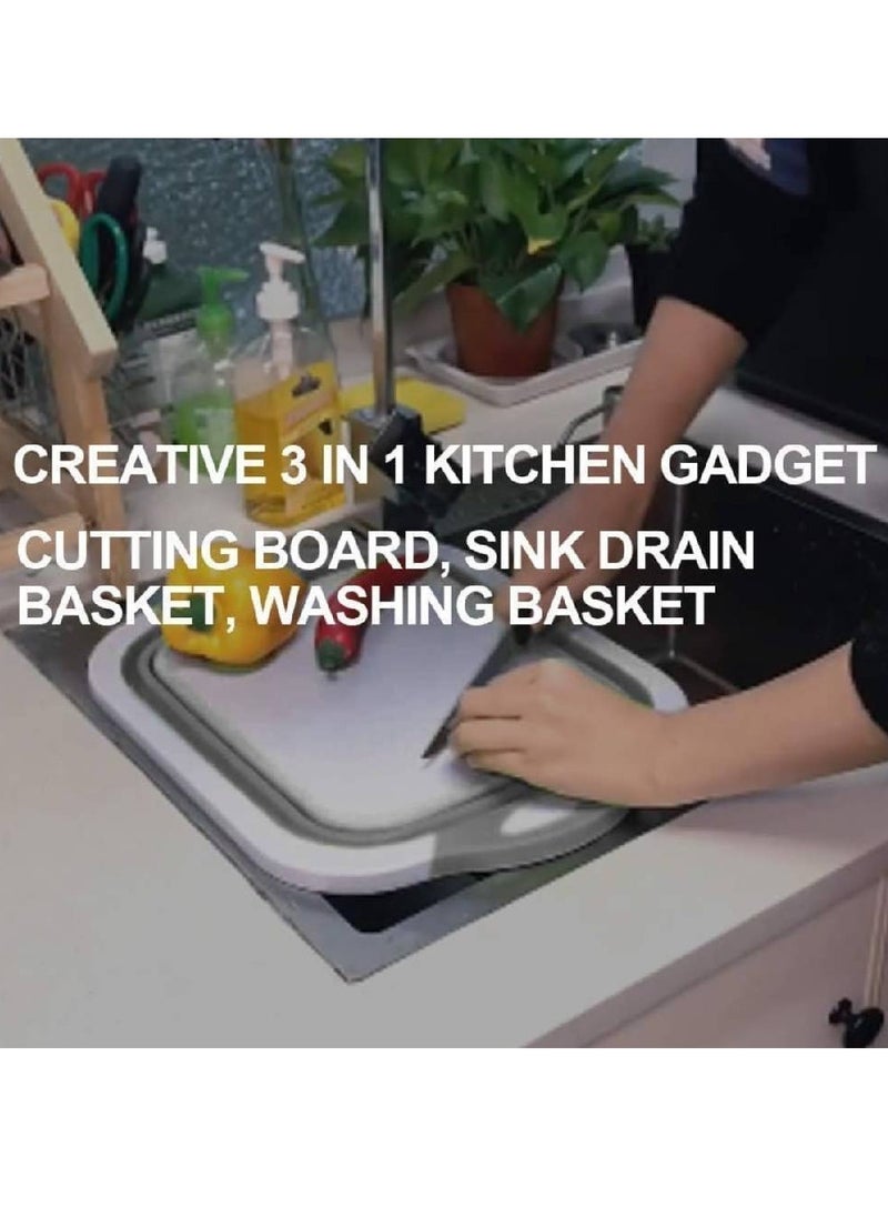 GENNEXT - Foldable Multifunction Chopping Board, Collapsible Dish Tub Basin Cutting Board Colander, Vegetable Fruit Wash and Drain Sink Storage Basket, Space Saving for Kitchen Home (Grey) - Image 1
