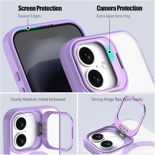 VONZEE Clear Camera Kickstand Case for iPhone 17, Built-in Adjustable Camera Stand, Clear Magnetic Mag-Safe Shockproof Classic Series Phone Cover (Purple) - Image 4
