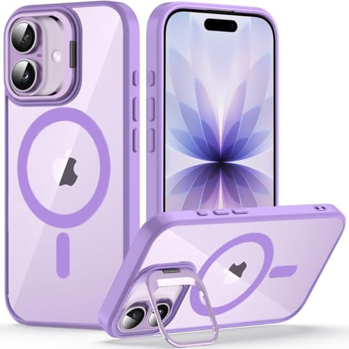 VONZEE Clear Camera Kickstand Case for iPhone 17, Built-in Adjustable Camera Stand, Clear Magnetic Mag-Safe Shockproof Classic Series Phone Cover (Purple) - Image 1