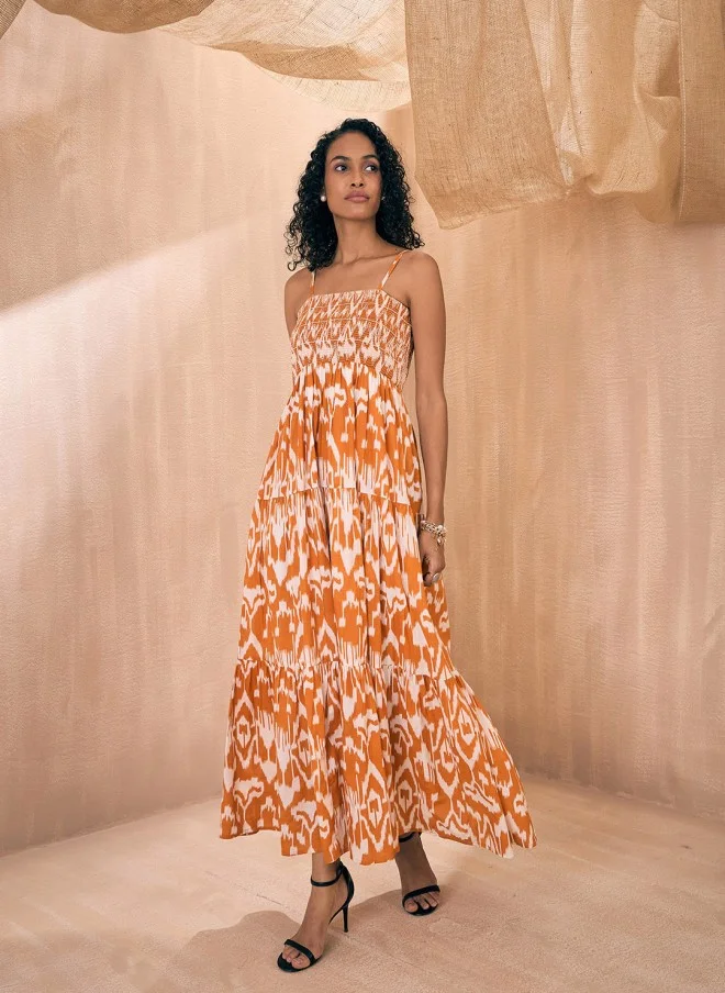 SASSAFRAS Ikat Printed Maxi Dress for Women