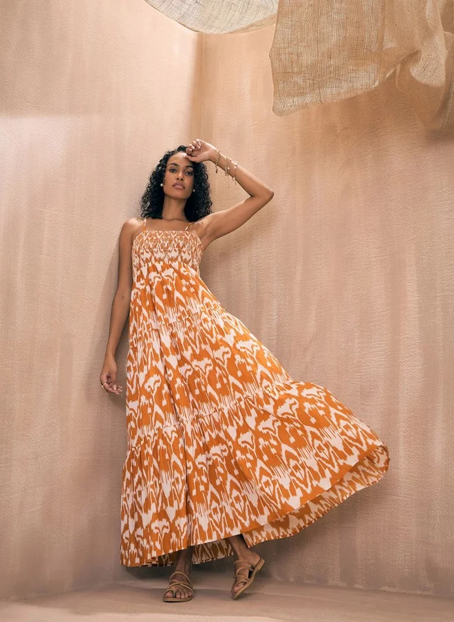 SASSAFRAS Ikat Printed Maxi Dress for Women