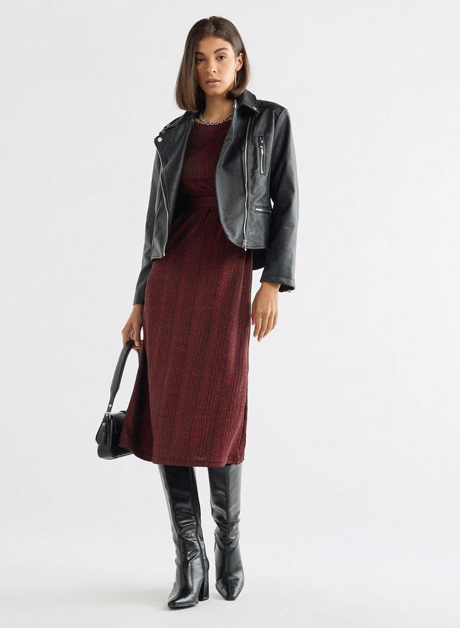 سبلاش فيڤ فستان ميدي بارز الملمس بأكمام واسعة وحزام رباط - Image 2