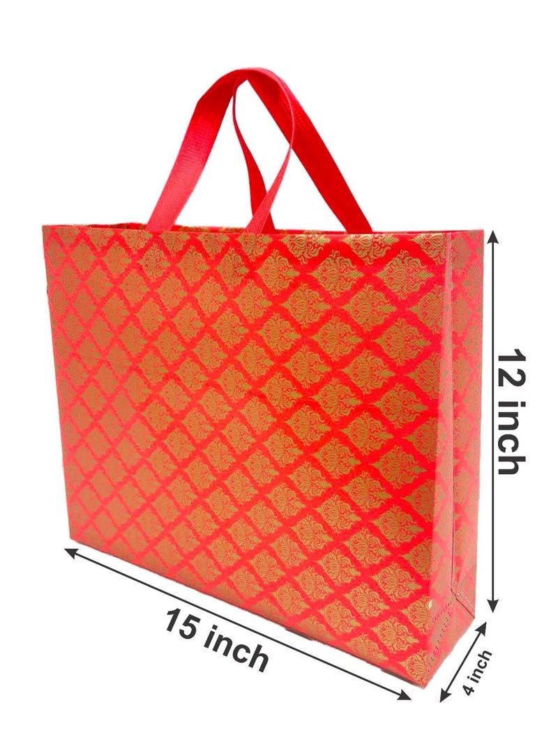 A.S Enterprises JOURNEY JOY Wed Special Reusable Non-Woven Laminated Gift Bags, Wedding Gifts, Shagun, Traditional Gifting, Saree Mithai Chandi Carry Bag (Wedding Red, Pack of 10) - Image 2