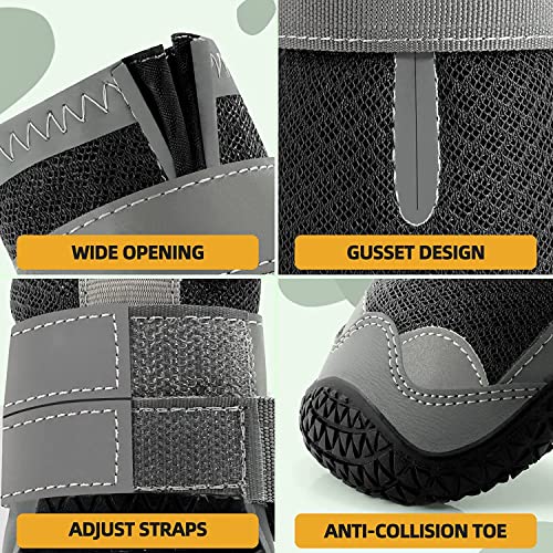 KUTKUT Dog Boots for Hardwood Floor | Breathable Dog Shoes | Pack of 4pcs Dog Booties with Reflective Anti-Slip Sole | Outdoor Paw Protectors with Rubber Soles for Hiking and Running (Size: 8) - Image 2