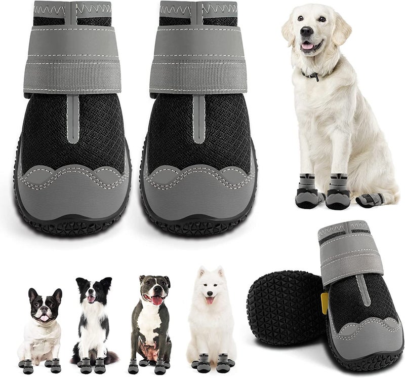 KUTKUT Dog Boots for Hardwood Floor | Breathable Dog Shoes | Pack of 4pcs Dog Booties with Reflective Anti-Slip Sole | Outdoor Paw Protectors with Rubber Soles for Hiking and Running (Size: 8) - Image 1