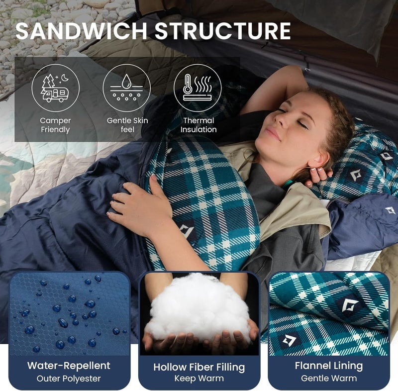 KingCamp كيس نوم كينغ كامب للبالغين، للطقس البارد والدافئ XL كبير وطويل مع حقيبة ضغط، معدات أساسية محمولة مقاومة للماء لرحلات التخييم في الهواء الطلق - Image 2