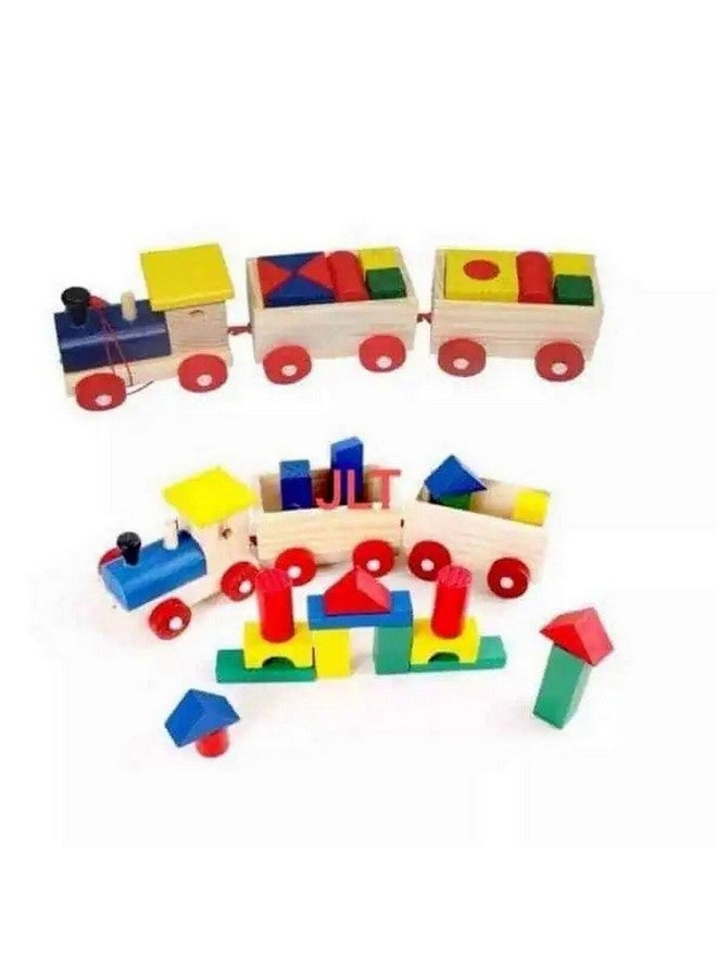 Wooden Train Learning Vehicles Blocks Multicolour 4 x 3.3 x 5.5 cm MKT-L089816 - Image 1