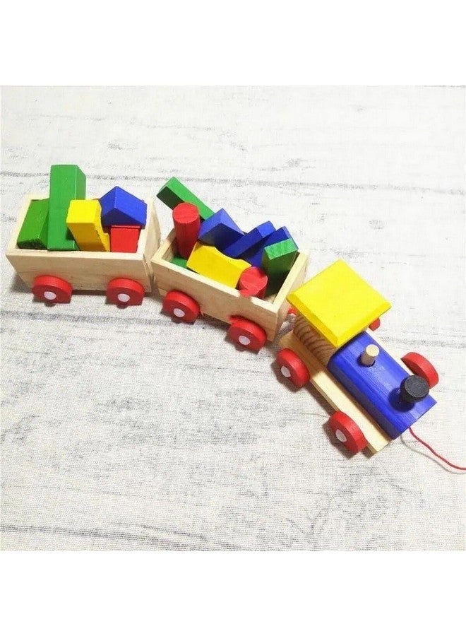 Wooden Train Learning Vehicles Blocks Multicolour 4 x 3.3 x 5.5 cm MKT-L089816 - Image 3
