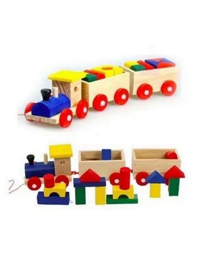 Wooden Train Learning Vehicles Blocks Multicolour 4 x 3.3 x 5.5 cm MKT-L089816 - Image 2