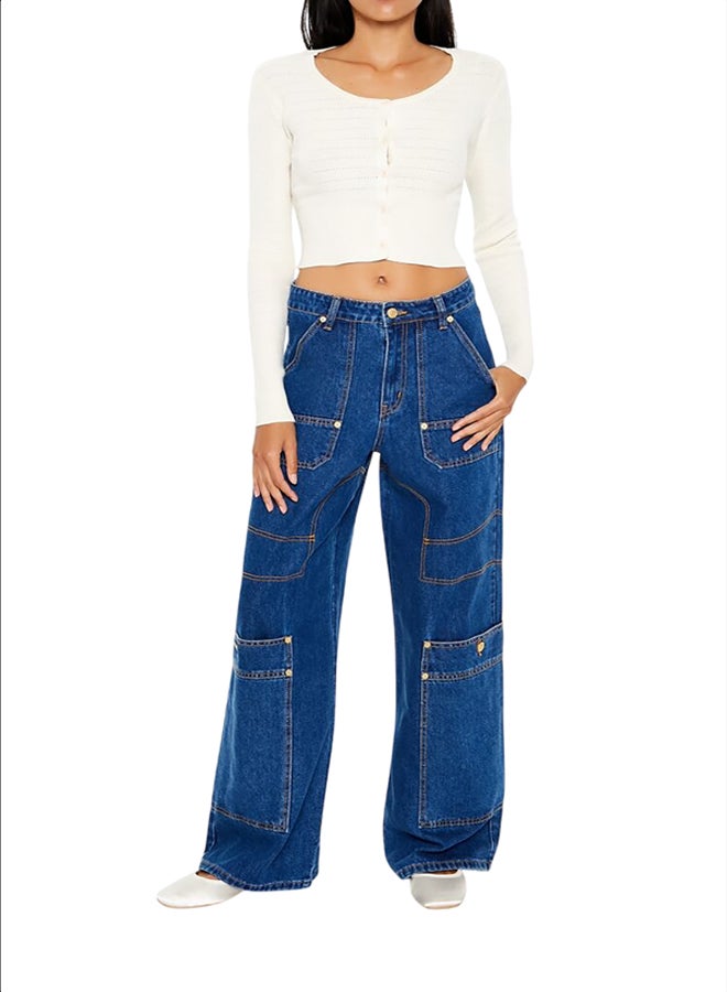 FOREVER 21 High-Rise Wide-Leg Cargo Jeans - Image 1