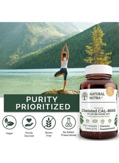Natural Nutra Chelated Cal Mag 1000/500 mg Supplement Plus Betaine HCL, Improves Bone Strength and Density, Muscle Health, Healthy Teeth, Supports Cardiovascular System, Nerve Health, 100 Vegan Tablet  - Image 2