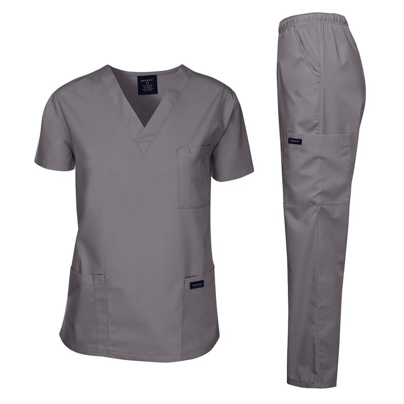 Dagacci Medical Uniform Womens and Mens Scrubs Set Medical Scrubs Shirt Top and Pant, Pewter Gray, Medium, - Image 1