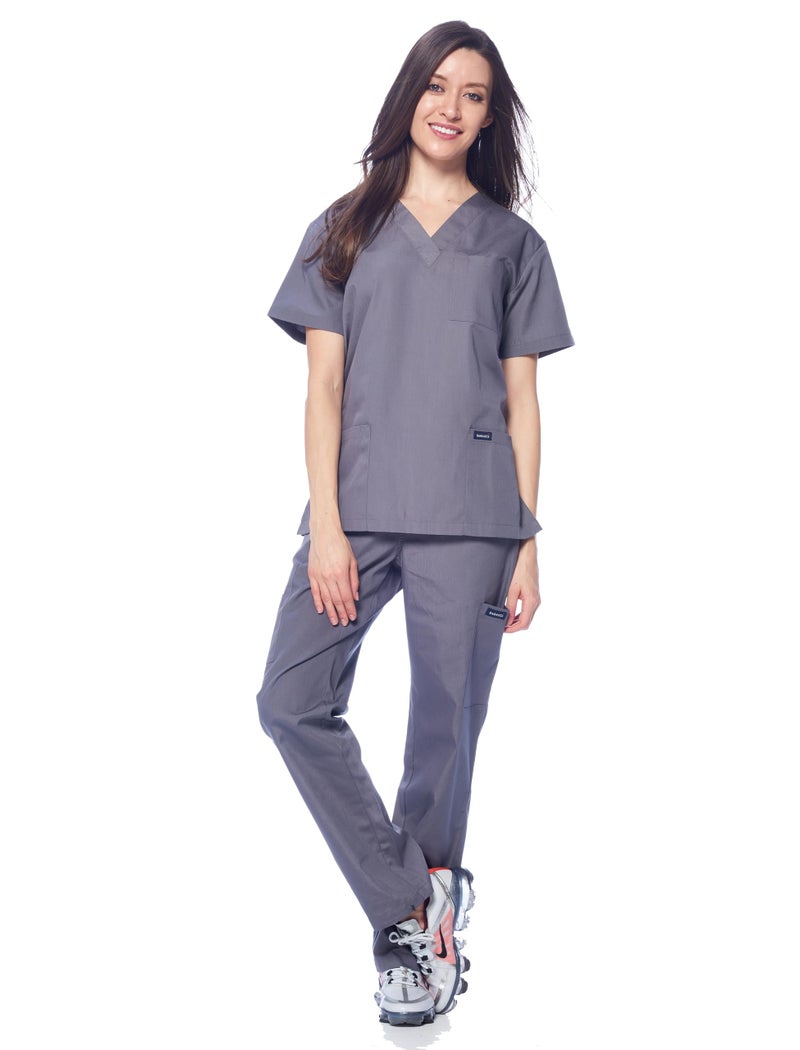 Dagacci Medical Uniform Womens and Mens Scrubs Set Medical Scrubs Shirt Top and Pant, Pewter Gray, Medium, - Image 2